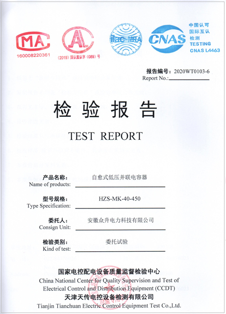 自愈式低压并联电容器检验报告